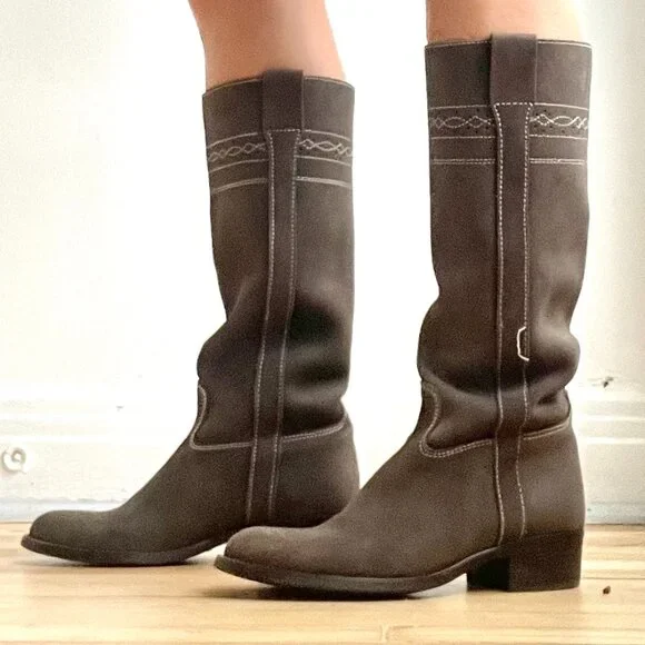 Zara Flat Country Taupe Nubuck Boots Size 37 EU - Picture 3 of 8